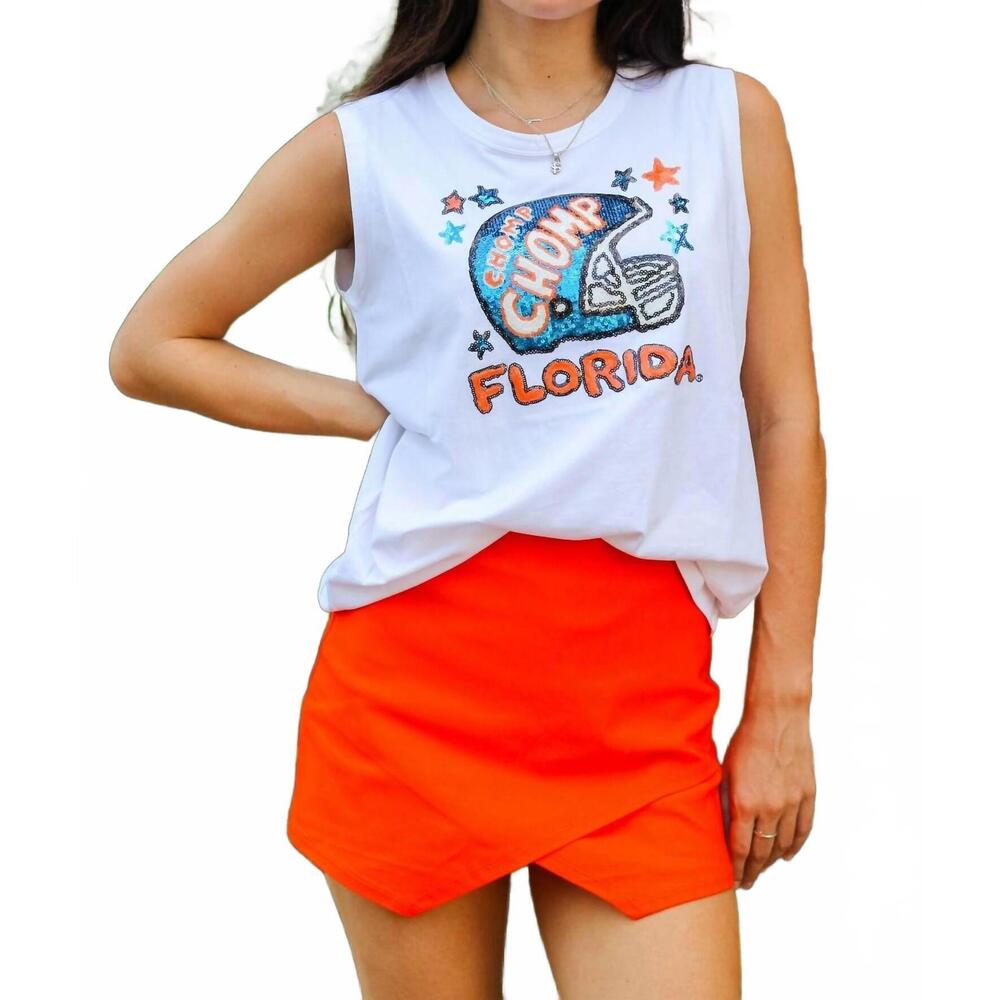 NEW STEWART SIMMONS florida helmet sequin tank in white